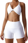 ABOCIW Workout Sets for Women 2 Piece Twist Front Halter Sports Bras High Waist Biker Shorts Exercise Gym Yoga Outfit