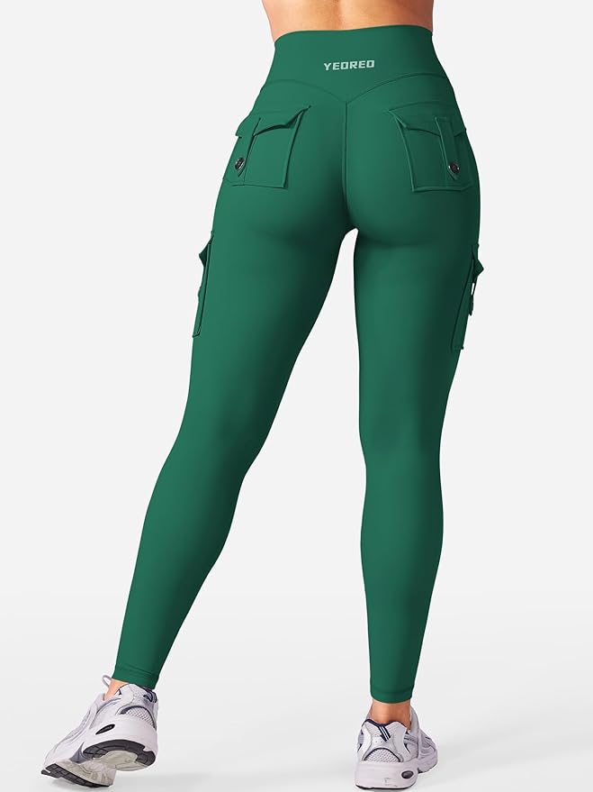 YEOREO CoreFlex Workout Cargo Leggings with Pockets for Women Hidden Scrunch Butt Lifting Leggings Gym Yoga Pants