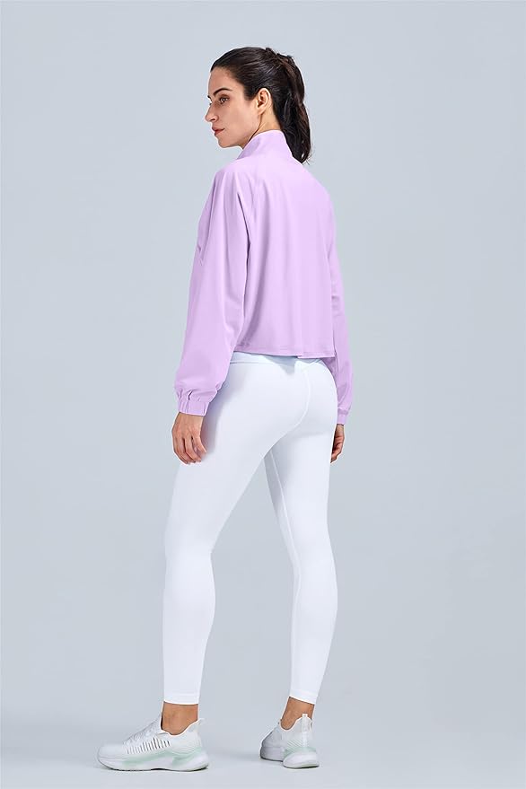 altiland Women's Athletic Running Yoga Gym Track Zip Up Cropped Jackets UPF 50+ Sun Protection Long Sleeve Workout Shirts