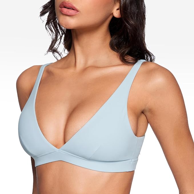 INGIA Womens Deep V-Neck Sports Bra Padded Low Impact Fitness Yoga Bra U Back Wireless Workout Bra Contour Crop Top