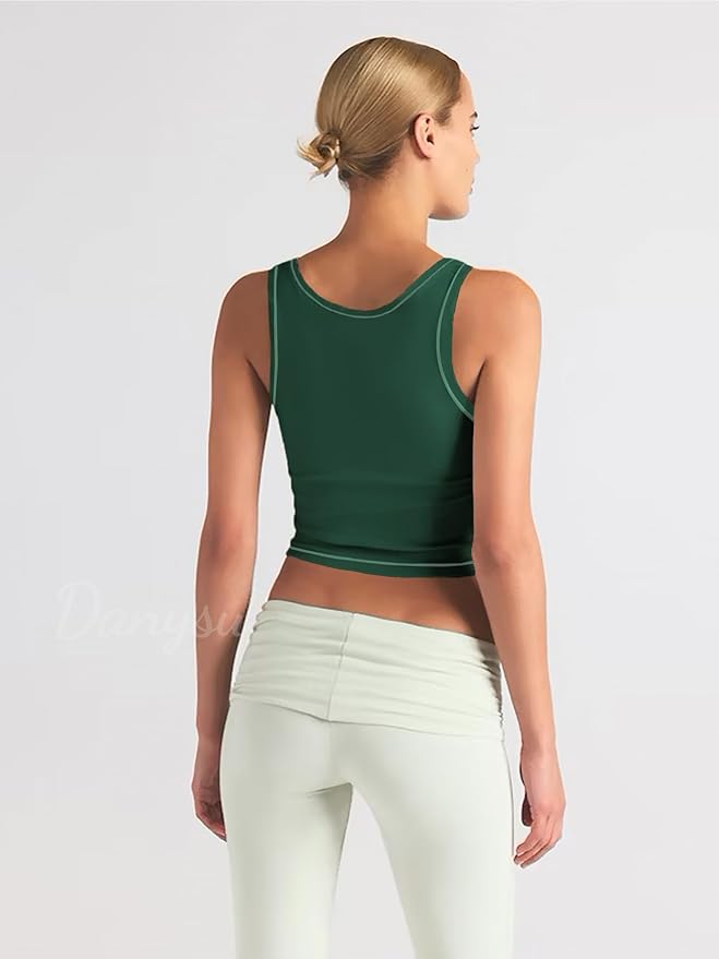 Danysu Women Rib Tank Top Padded Workout Top Square Neck Crop Tank Fitted Basic Cami Tops