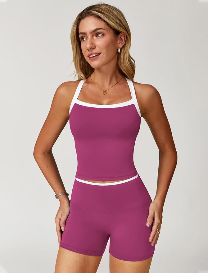 QBGJTD Two Piece Workout Sets For Women Tank Top Matching High Waist Booty Lifting Shorts Gym Yoga Active Wear Outfits
