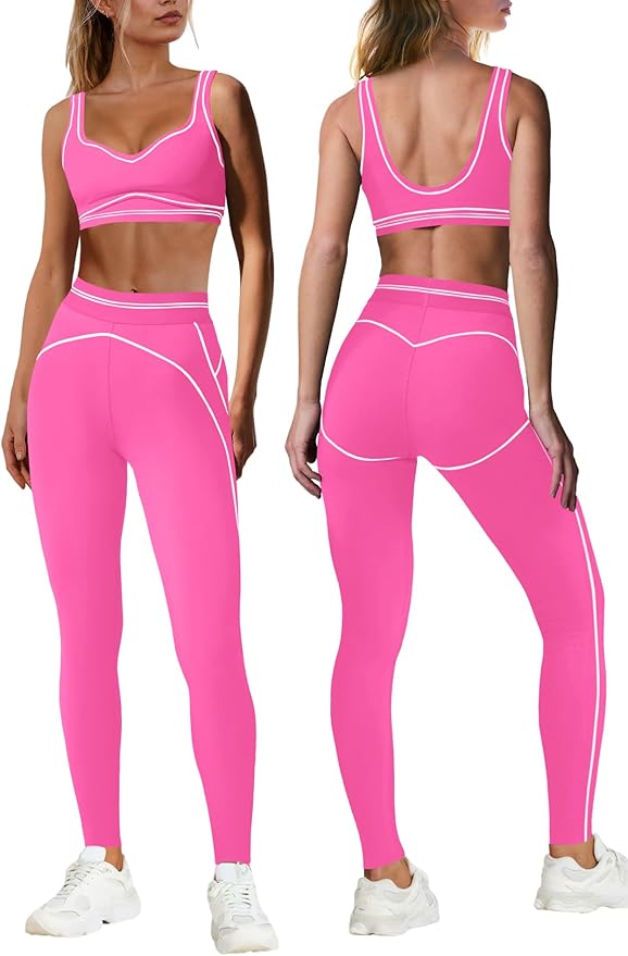 Nirovien Womens 2 Piece Workout Sets Athletic Yoga Sets Pilates Gym Outfits Butt Lifting Leggings and Sports Bra