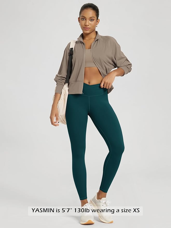 ODODOS Women's Cross Waist Yoga Leggings with Inner Pocket, 23"/25"/28" Gathered Crossover Workout Yoga Pants