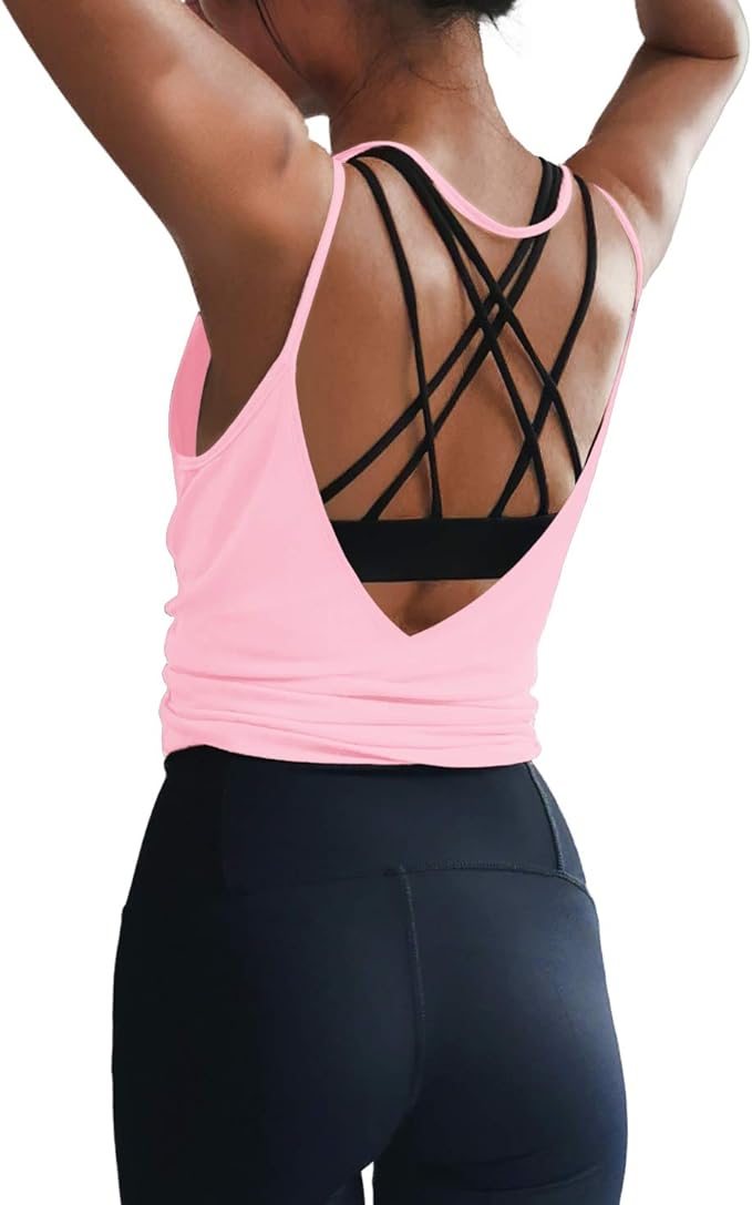 LEXISLOVE Womens Workout Shirts Sexy Open Back Activewear Workout Clothes Sports Yoga Tank Tops