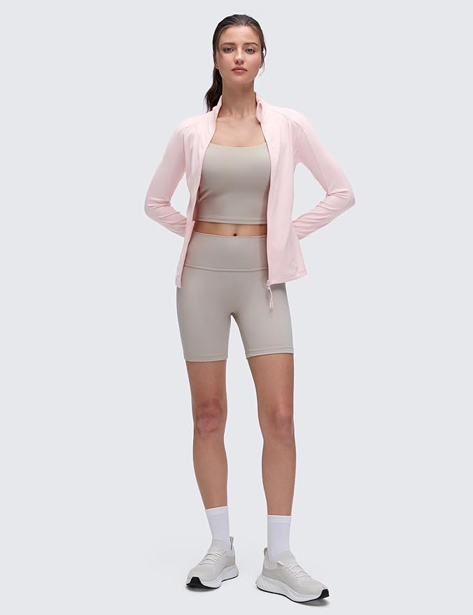 CRZ YOGA Butterluxe Hip Length Jackets for Women - Full Zip Athletic Track Tops with Thumb Holes Pockets