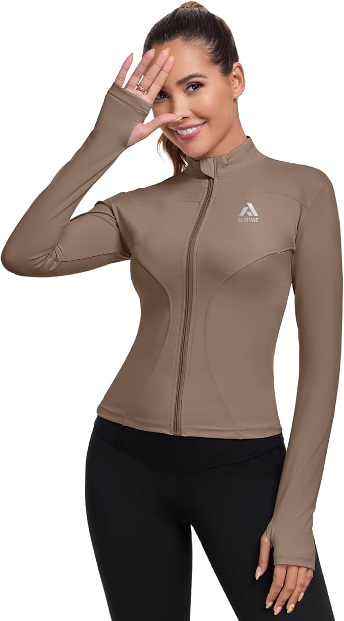 Women's Full Zip Workout Jacket Lightweight Running Slim Fit Athletic Jackets With Thumb Holes