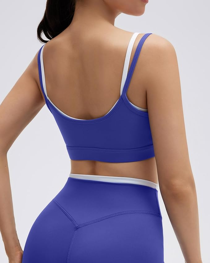 SUUKSESS Women 2 Pieces Workout Sets Padded Spaghetti Straps Camis High Waist Biker Shorts