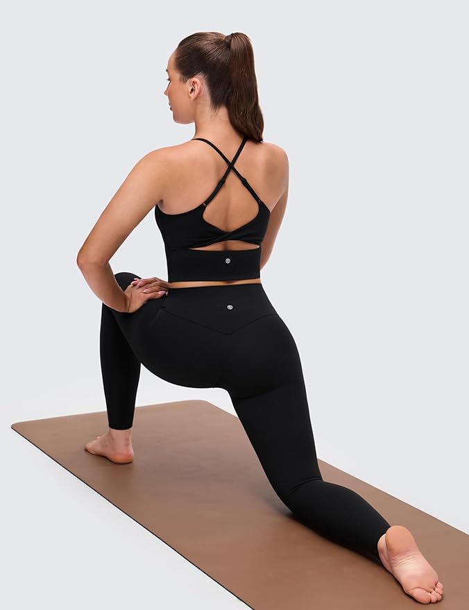 CRZ YOGA Butterluxe Twist Cross Back Crop Tank Tops for Women - Padded Adjustable Straps Yoga Longline Sports Bras