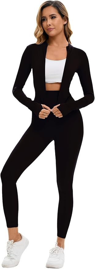 Yknktstc Womens Two Piece Tracksuit Set Long Sleeve Zipper Jacket with Athletic High Waist Leggings Workout Outfit