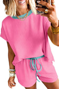 MARZXIN Women 2 Piece Shorts Set 2026 Casual Summer Cruise Outfits Ribbed Loose Short Sleeve Pocket Matching Lounge Sets