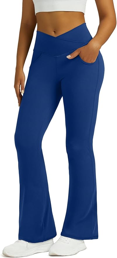 Flare Leggings for Women Yoga Pants with Pockets High Waisted Crossover Flare Leggings Bootcut Casual Yoga Pants
