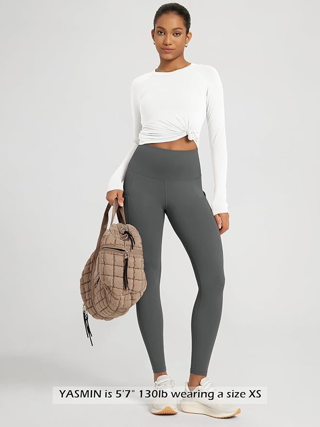 ODODOS Women's High Waisted Yoga Leggings with Pockets, Tummy Control Non See Through Workout Athletic Running Yoga Pants