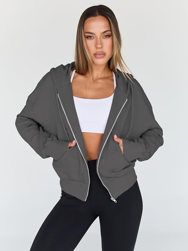 Trendy Queen Hoodies for Women Full Zip Up Cropped Sweatshirts Jackets Casual Comfy Gym Tops Fall Outfits Winter Clothes 2026