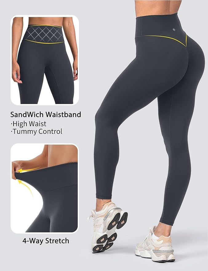 Sogetdo Yoga Leggings for Women Hidden Scrunch Butt Non See Through High Waisted No Front Seam Athletic Gym Workout Pants