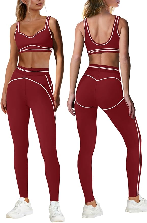 Nirovien Womens 2 Piece Workout Sets Athletic Yoga Sets Pilates Gym Outfits Butt Lifting Leggings and Sports Bra