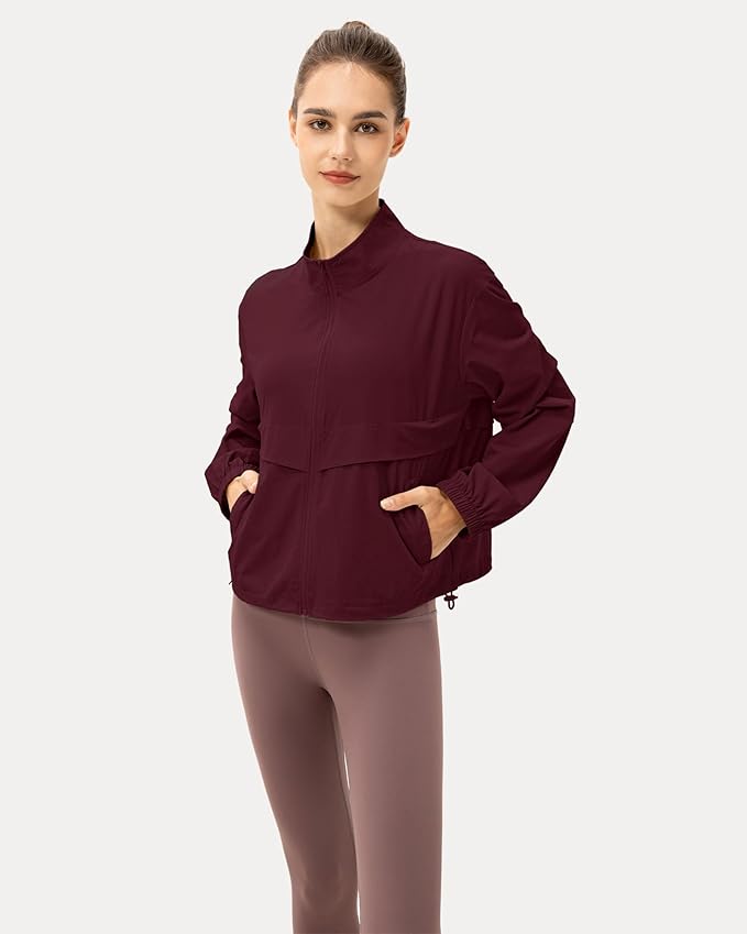 Locachy Women's Lightweight Zip Up Athletic Jacket Stand Collar Windproof Sun Protection Workout Outdoor Jacket