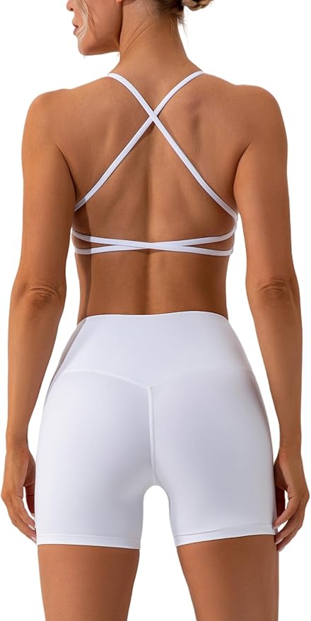 ABOCIW Workout Sets for Women 2 Piece Twist Front Halter Sports Bras High Waist Biker Shorts Exercise Gym Yoga Outfit