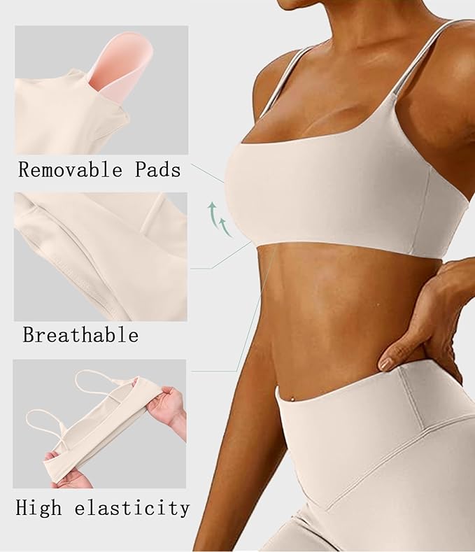 Comper Women's Sports Bra with Thin Straps Stretchy Wirefree Workout Bras Lightweight Workouts Bralette with Removable Pads