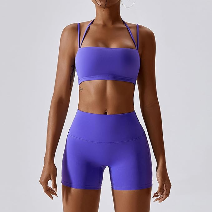 IMEKIS Women's Workout Sets 2 Piece Yoga Outfit High Waisted Biker Shorts Leggings Sports Bra Gym Fitness Clothes Tracksuit