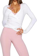 Women Wrap Top Thumb Hole Long Sleeve Self Tie Workout Shirt Pilates Ballet Yoga Tops