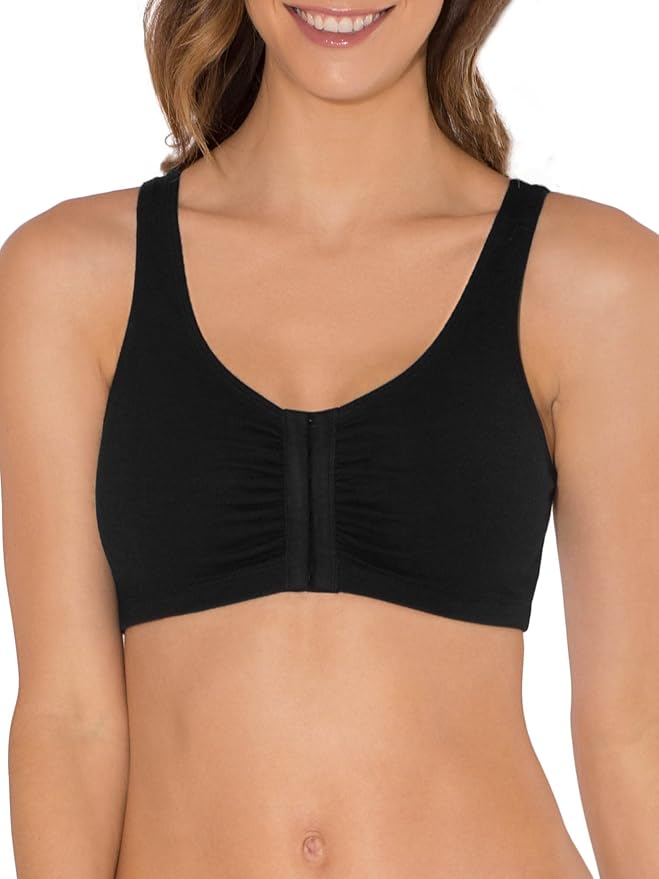 Fruit of the Loom Women's 96014PK Comfort Cotton Blend Front Close Sports Bra 2 Pack