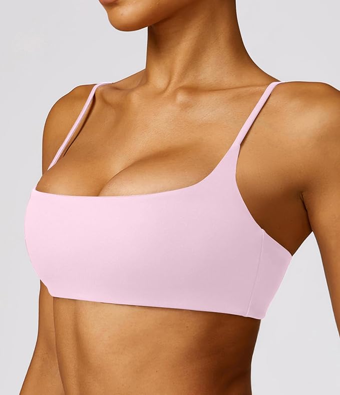 Comper Women's Sports Bra with Thin Straps Stretchy Wirefree Workout Bras Lightweight Workouts Bralette with Removable Pads