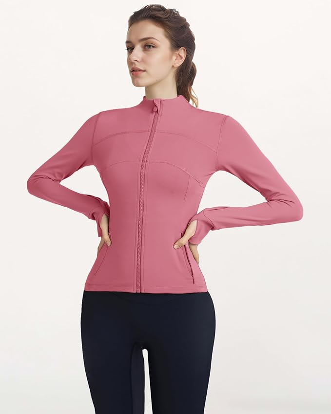 Gacaky Women's Slim Fit Workout Running Track Jackets Full Zip-up Yoga Athletic Jacket with Thumb Holes