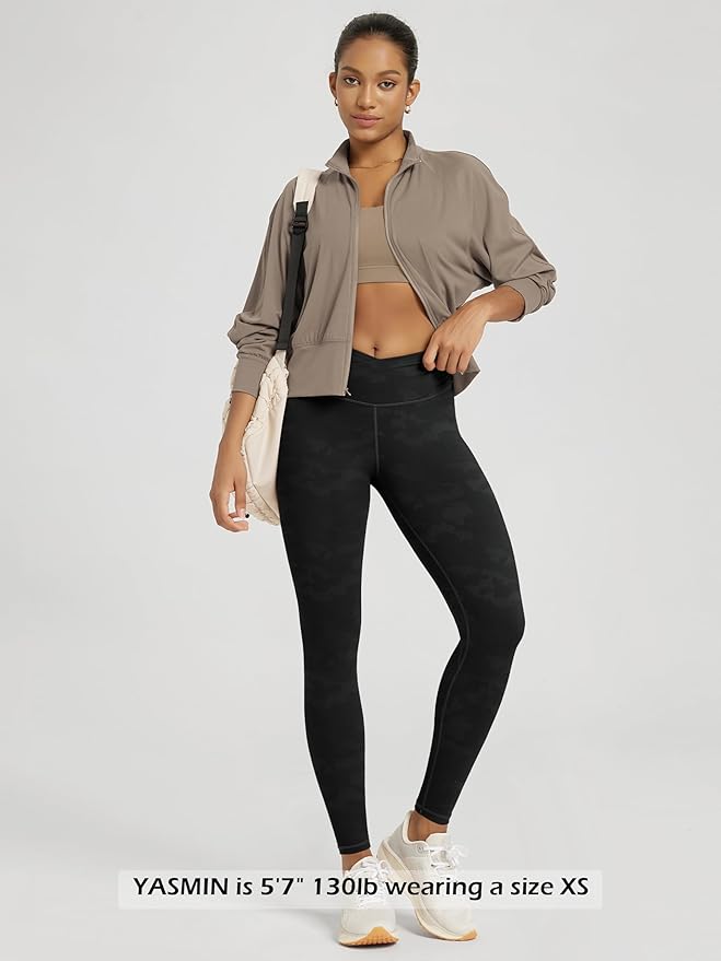 ODODOS Women's Cross Waist Yoga Leggings with Inner Pocket, 23"/25"/28" Gathered Crossover Workout Yoga Pants
