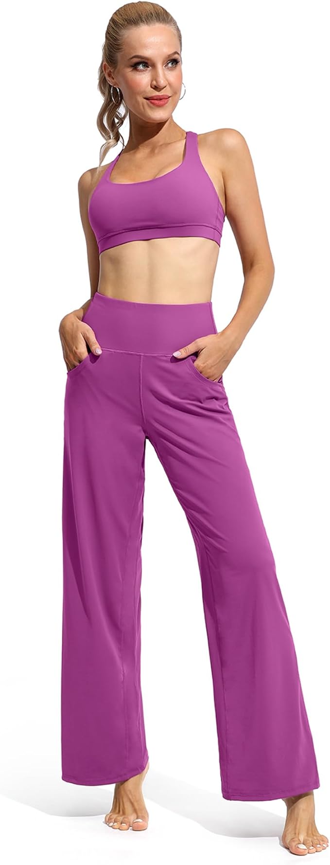 Promover Wide Leg Pants Woman Yoga Pants with Pockets Stretch Loose Casual Lounge Sweatpants Petite/Regular/Tall