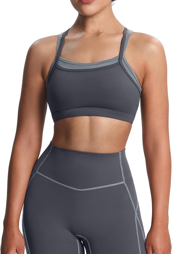 Aoxjox Women's Workout Sports Bras Takes Two Bra High Impact Training Fitness Running Yoga Crop Tank