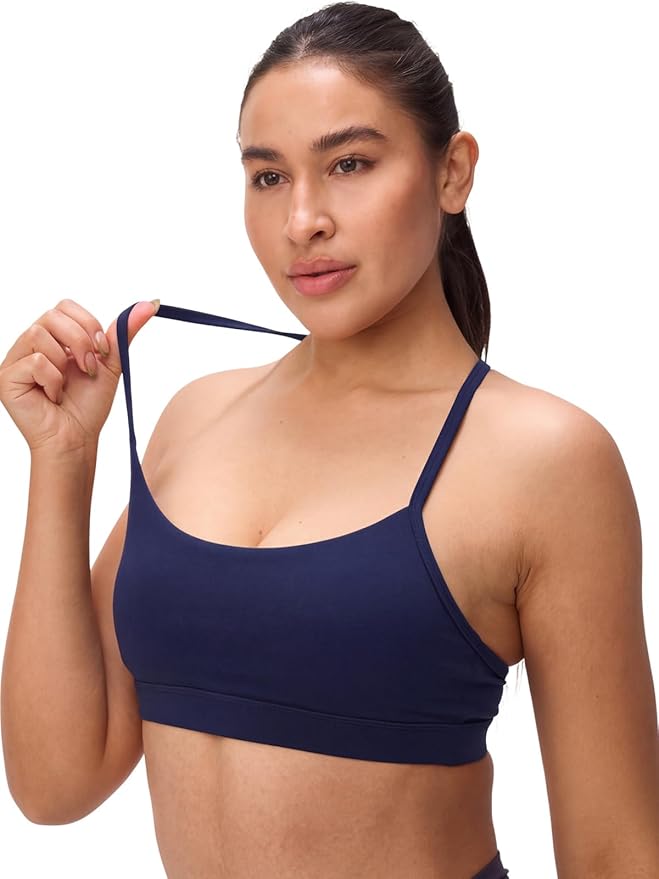Womens Y Back Padded Sports Bra Strappy U Neck Butter Soft Low Impact Workout Bras Yoga Pilates Walking