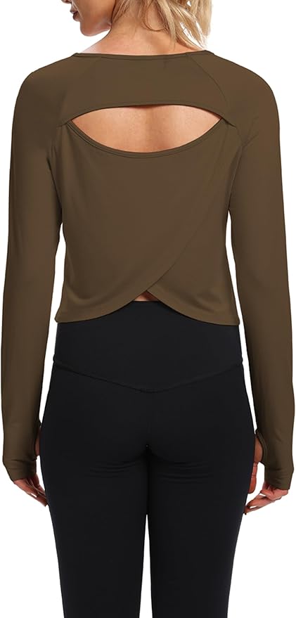 Bestisun Long Sleeve Workout Running Shirts Athletic Yoga Gym Crop Tops for Women