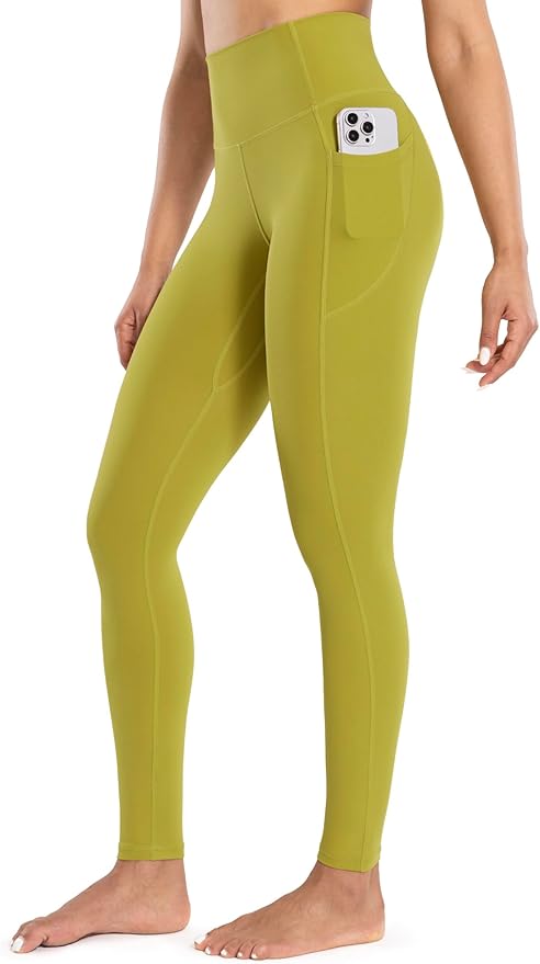 ENERBLOOM Workout Leggings with Pockets for Women High Waist Yoga Pants 25"/28" Cream Soft Lightweight Athletic Gym Tights
