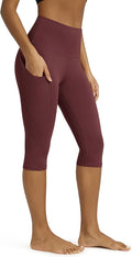 ODODOS Women's High Waisted Yoga Capris with Pockets, Tummy Control Non See Through Workout Athletic Running Capri Leggings