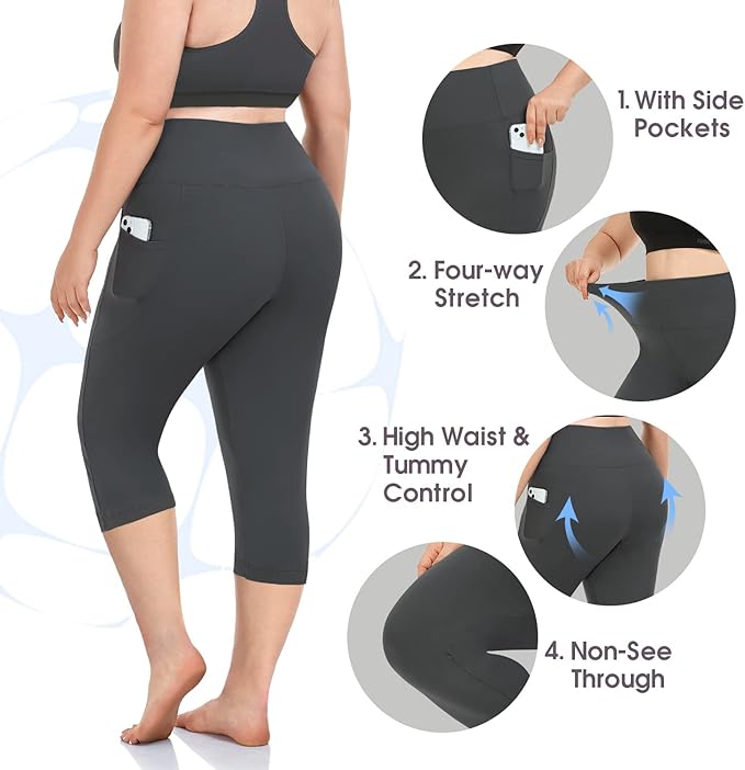 Plus Size Leggings for Women with Pockets-Stretchy XL-5XL Yoga Pants Tummy Control High Waist Workout Leggings