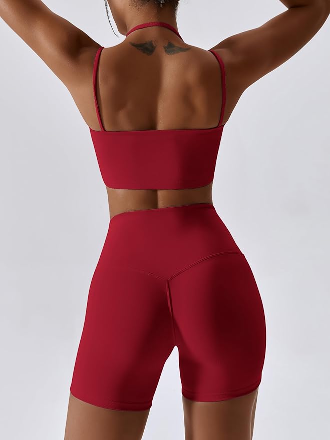 IMEKIS Women's Workout Sets 2 Piece Yoga Outfit High Waisted Biker Shorts Leggings Sports Bra Gym Fitness Clothes Tracksuit