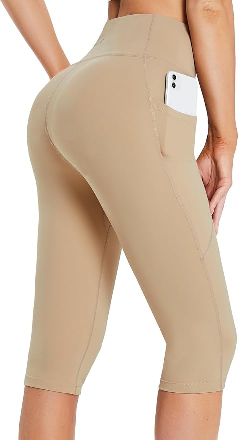 baleaf Women's Capri Leggings with Pockets High Waisted Knee Length Capris Stretch for Casual Yoga Pants Workout Exercise
