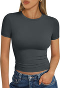 Trendy Queen Womens Short Sleeve T Shirts - Buttery Soft Summer Crop Tops Slim Fit Y2k Basic Tees for Workout