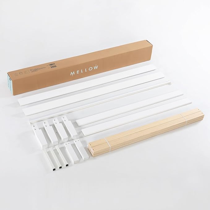 Mellow Naturalista Classic 12 Inch Solid Wood Platform Bed with Wooden Slats, Cal King, Whit