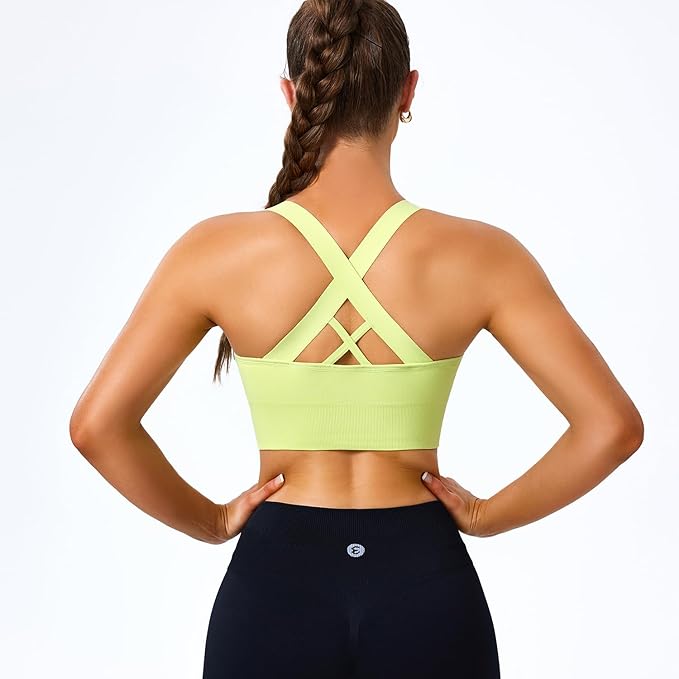 Evercute Sports Bras for Women Padded Medium Support Criss Cross Strappy Bra Seamless High Impact Yoga Exercise Athletic Bras