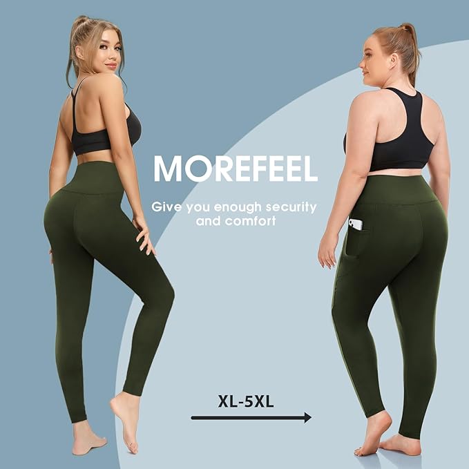 Plus Size Leggings for Women with Pockets-Stretchy XL-5XL Yoga Pants Tummy Control High Waist Workout Leggings