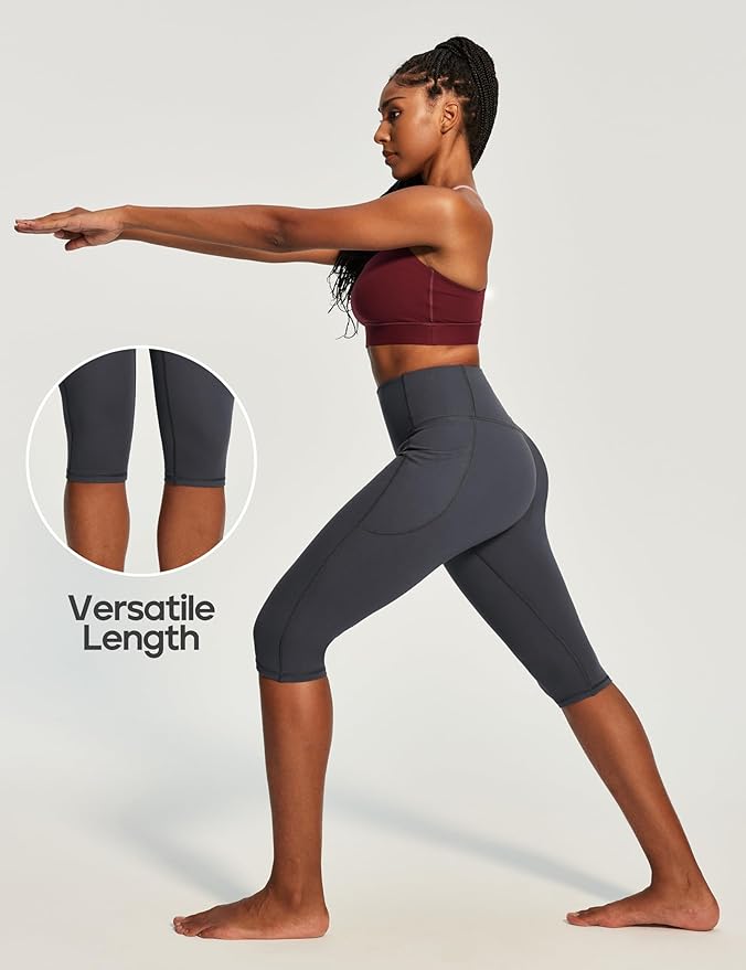 Heathyoga Capri Leggings with Pockets for Women Tummy Control Knee Length Leggings Yoga Pants Women Capri Pants Workout