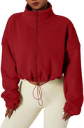 QINSEN Women's Full Zip Fleece Short Jacket Warm Winter Long Sleeve Stand Collar Sherpa Crop Coat