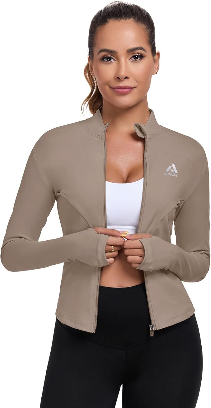 Women's Full Zip Workout Jacket Lightweight Running Slim Fit Athletic Jackets With Thumb Holes