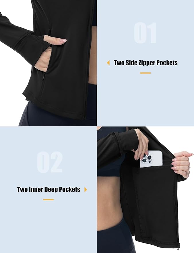 Gopune Women's Workout Athletic Jacket Lightweight Zip Up Yoga Slim Fit Tops with Pockets