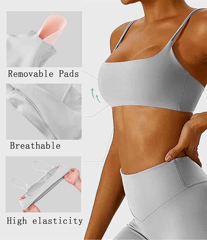 Comper Women's Sports Bra with Thin Straps Stretchy Wirefree Workout Bras Lightweight Workouts Bralette with Removable Pads