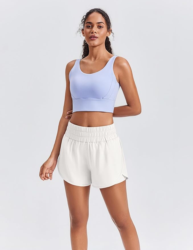 PINSPARK Women's 2 in 1 Running Shorts High-Split Athletic Short High Waisted 3" Liner Workout Gym Short with Pockets
