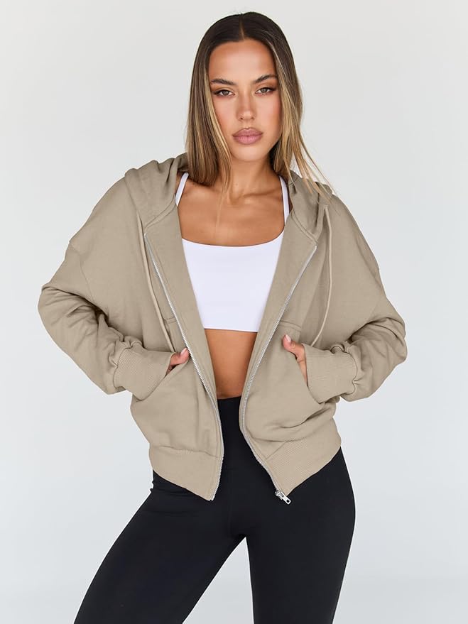 Trendy Queen Hoodies for Women Full Zip Up Cropped Sweatshirts Jackets Casual Comfy Gym Tops Fall Outfits Winter Clothes 2026