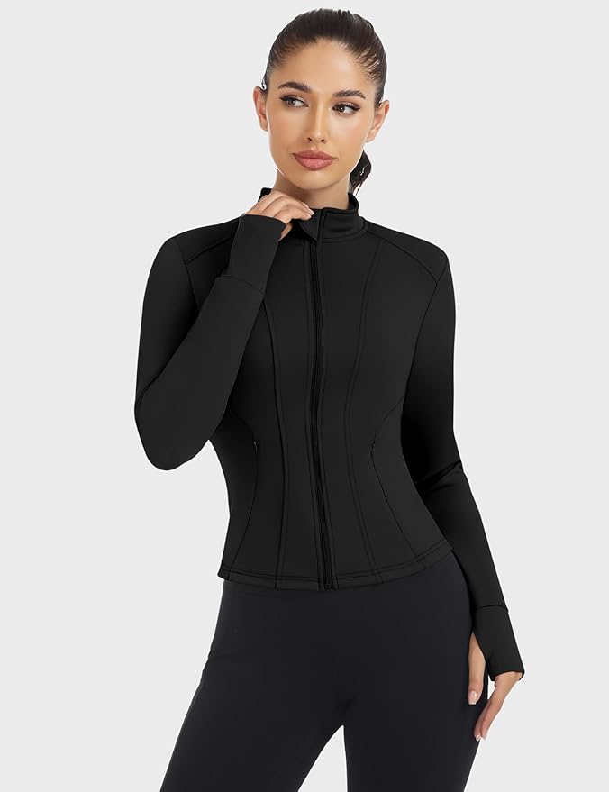 Loovoo Women's Workout Jacket Lightweight Zip Up Athletic Jackets Cropped Slim Fit Running Yoga Tops with Pockets